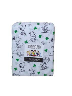 Peanuts Snoopy Queen Sheet Set St Patrick's Day Shamrocks By Berkshire Spring
